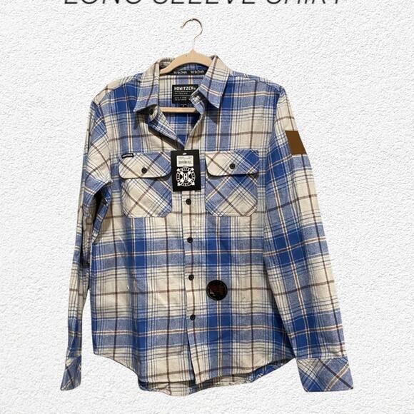 Howitzer Blue Plaid Button-Down Flannel Long Sleeve Shirt Size 100% Cotton Small - Picture 1 of 10